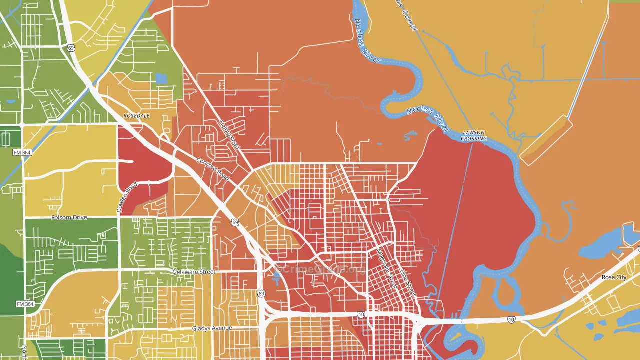 North End, Beaumont, TX Map of Vandalism Rates