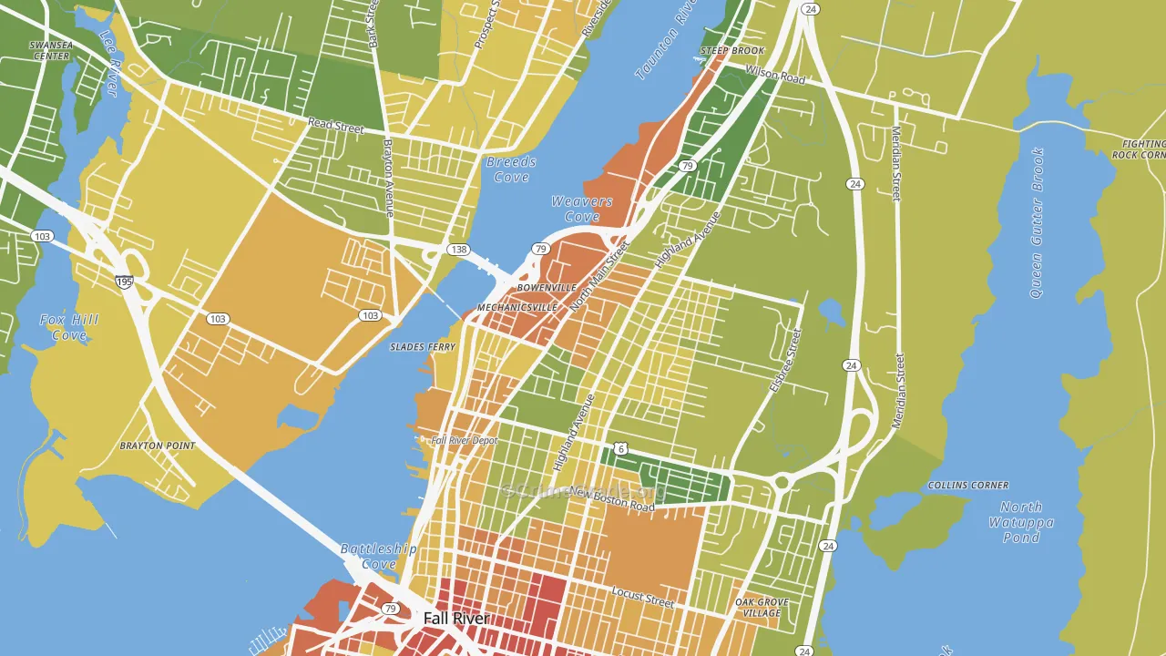 North End, Fall River, MA Map of Vandalism Rates