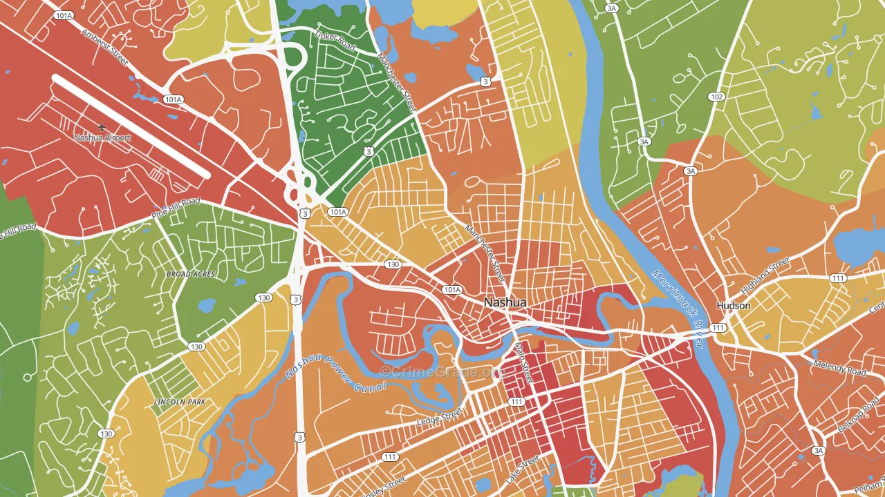 North End, Nashua, NH Map of Vandalism Rates