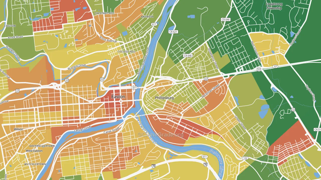 North End, Phillipsburg, NJ Map of Vandalism Rates