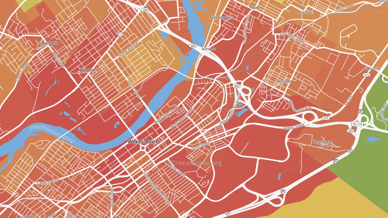 North End, Wilkes-Barre, PA Map of Vandalism Rates