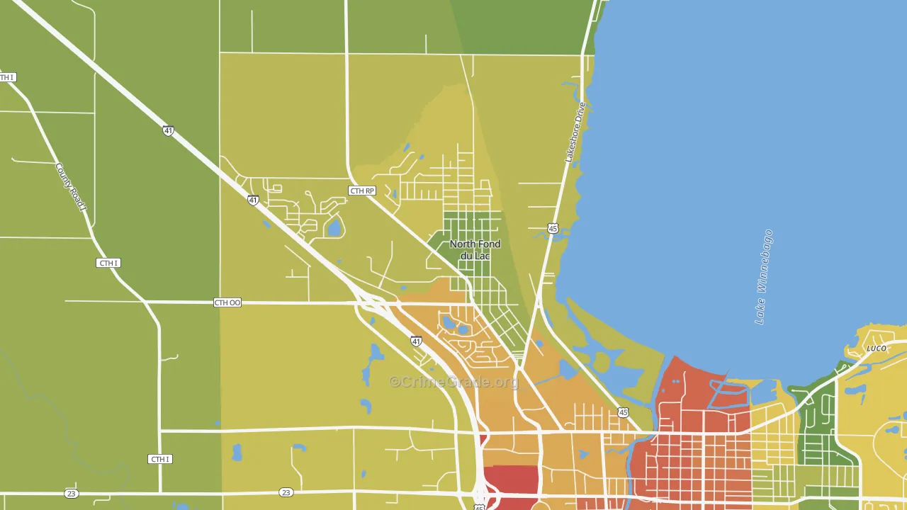 North Fond du Lac, WI Map of Vandalism Rates