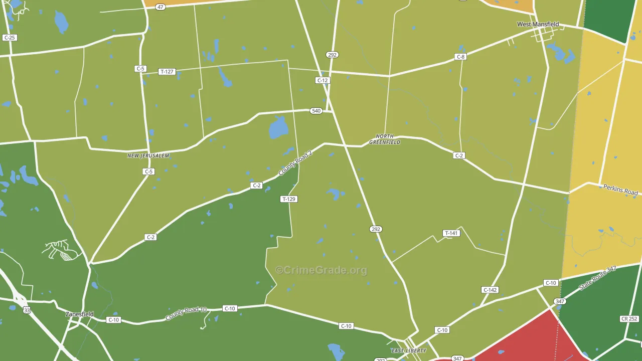 North Greenfield, OH Map of Vandalism Rates