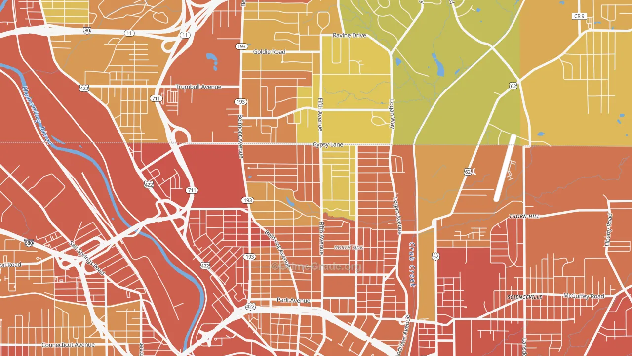 North Heights, Youngstown, OH Map of Vandalism Rates