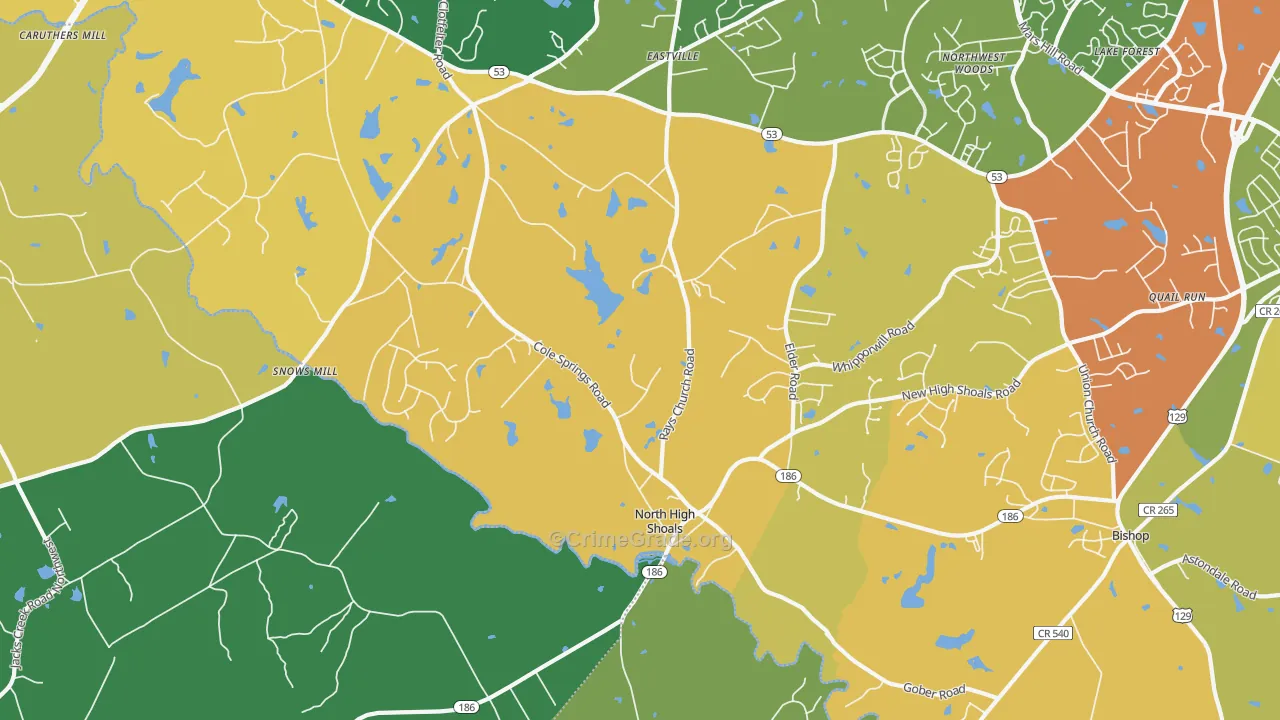 North High Shoals, GA Map of Vandalism Rates