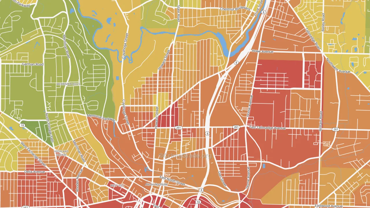 North Hill, Akron, OH Map of Vandalism Rates
