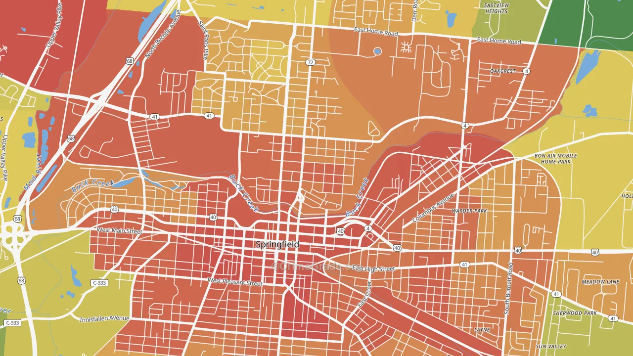 North Hill, Springfield, OH Map of Vandalism Rates