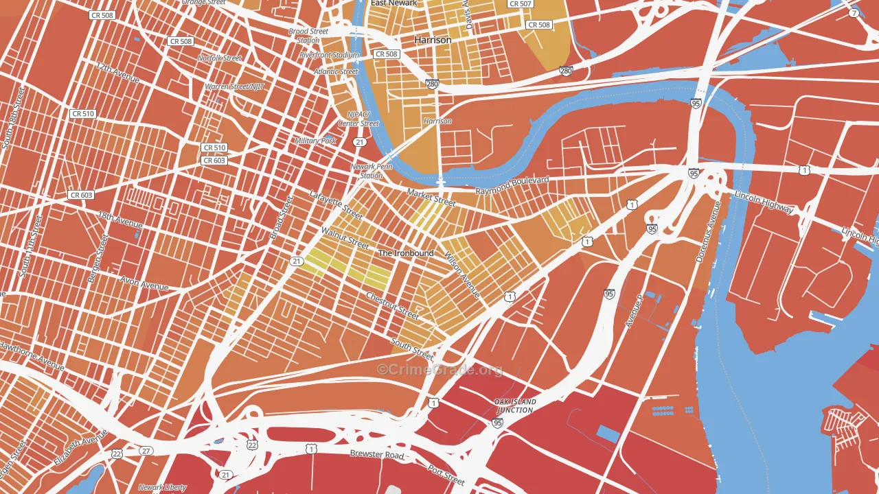 North Ironbound, Newark, NJ Map of Vandalism Rates