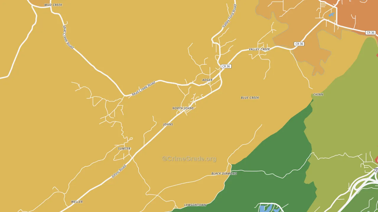 North Johns, AL Map of Vandalism Rates