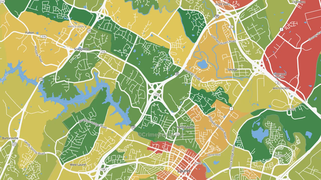 North Laurel, Scaggsville, MD Map of Vandalism Rates