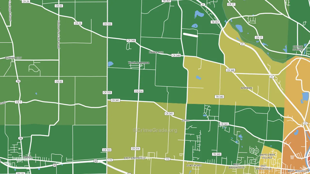 North Lawrence, OH Map of Vandalism Rates