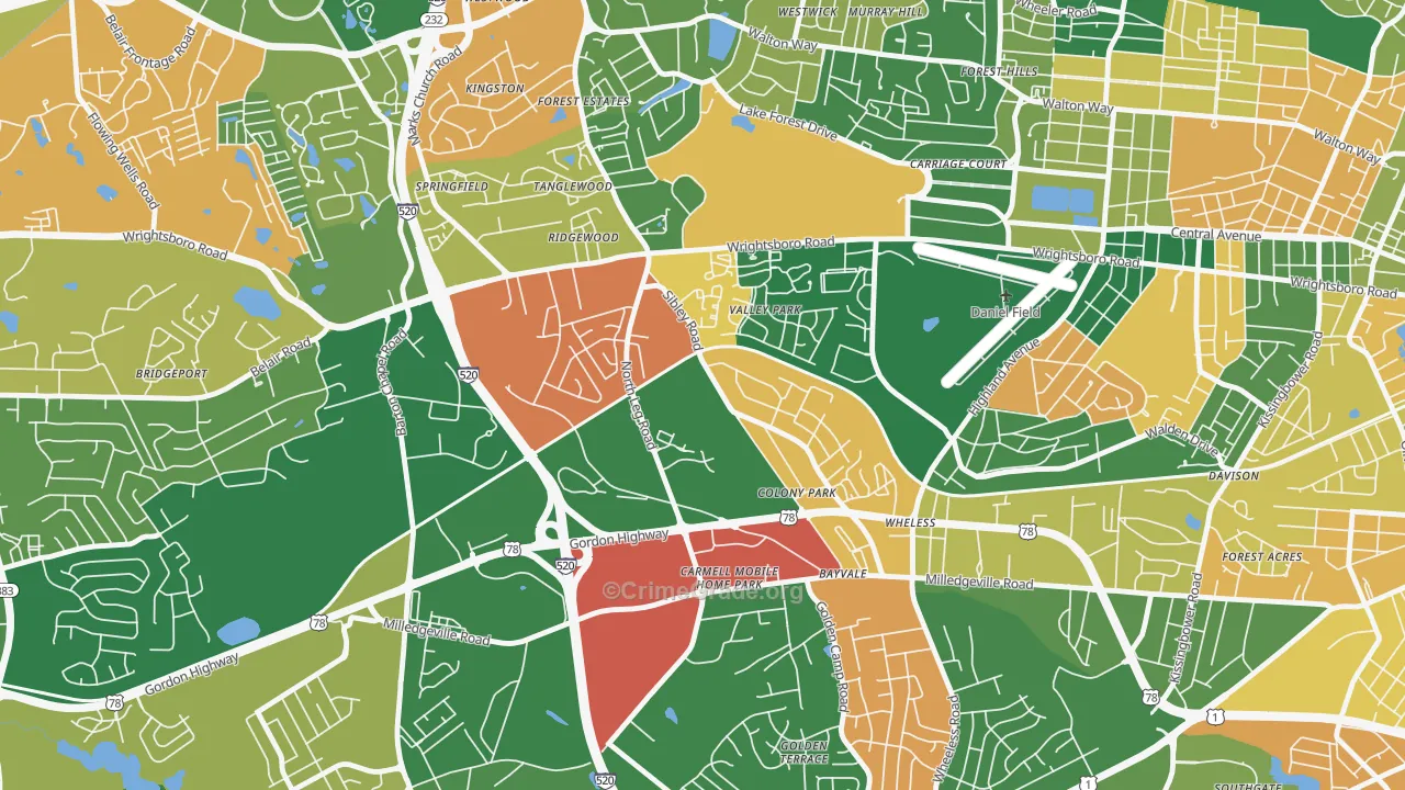 North Leg, Augusta, GA Map of Vandalism Rates