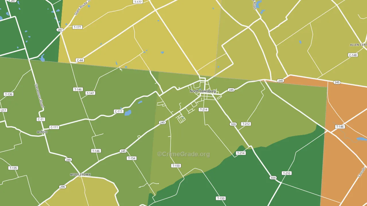 North Lewisburg, OH Map of Vandalism Rates