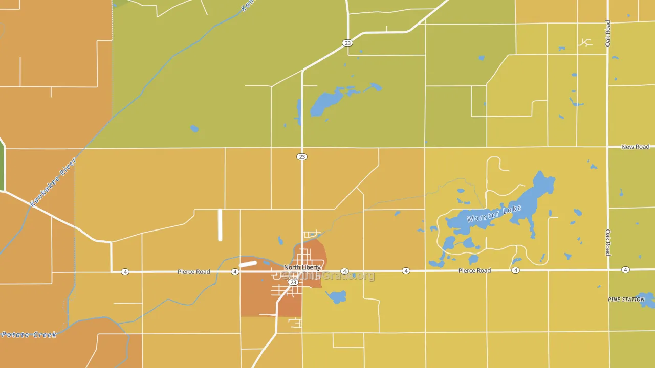 North Liberty, IN Map of Vandalism Rates