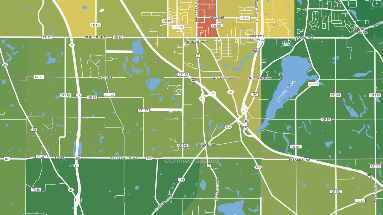 North Lima, OH Map of Vandalism Rates