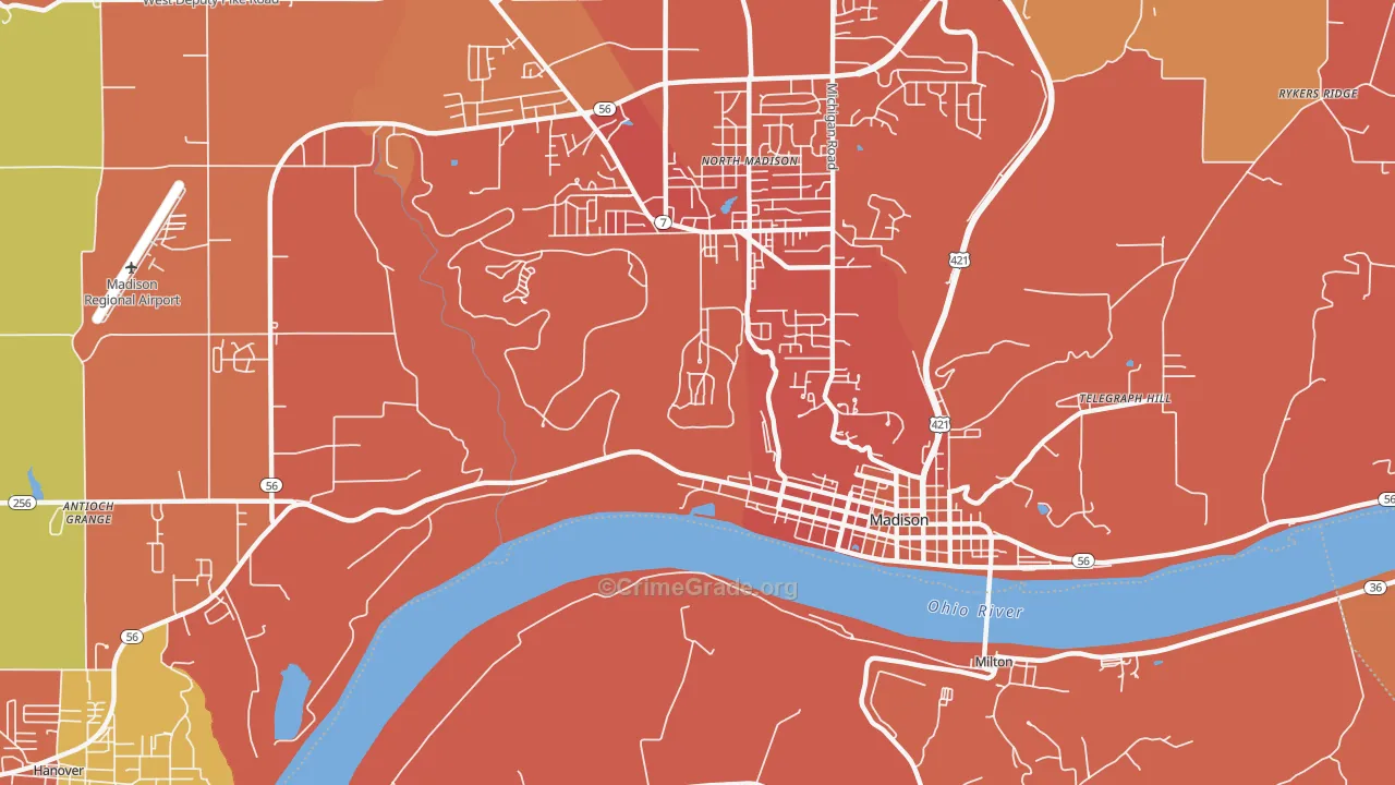 North Madison, IN Map of Vandalism Rates