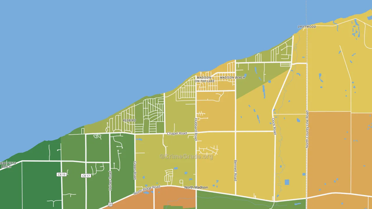 North Madison, OH Map of Vandalism Rates