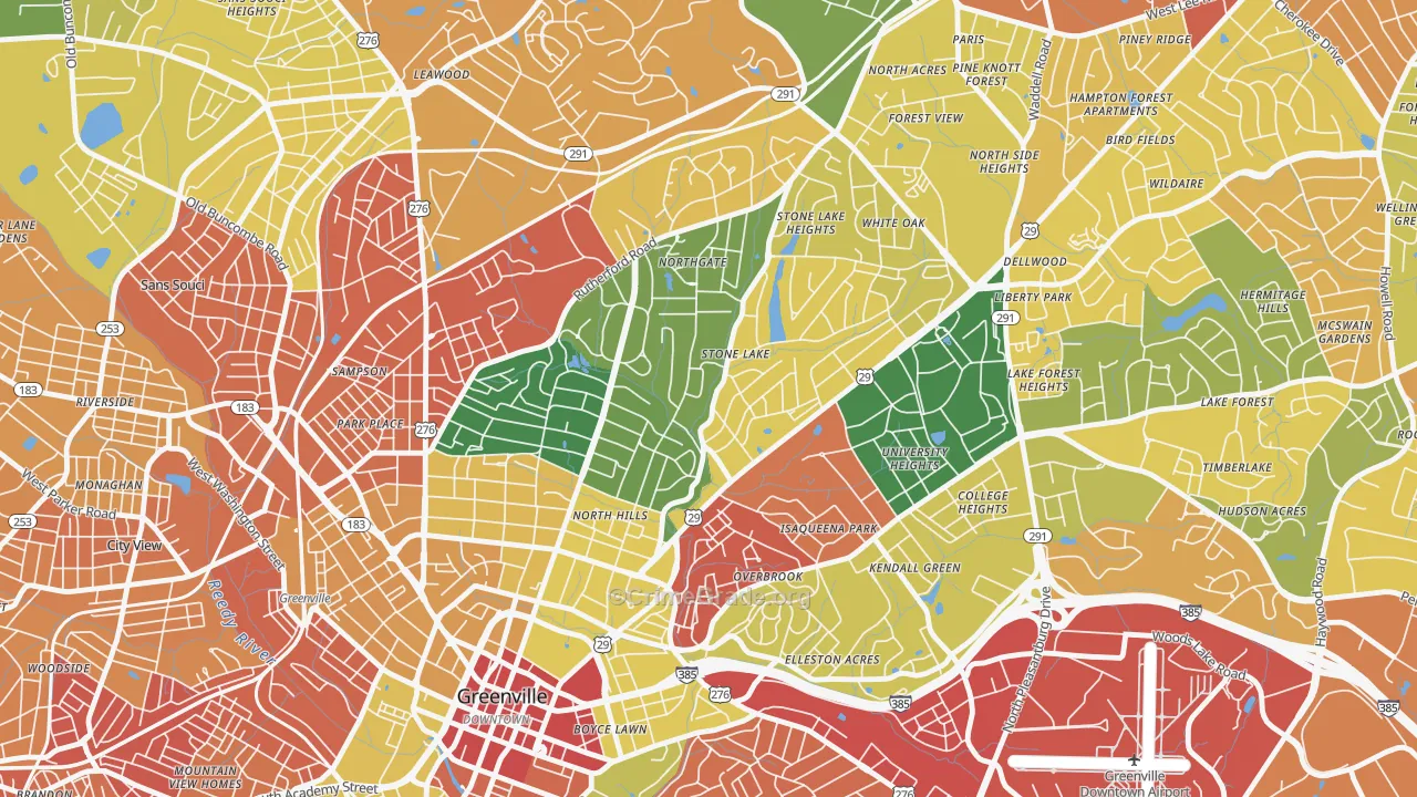 North Main, Greenville, SC Map of Vandalism Rates