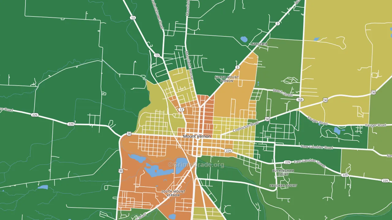 North Main Historic District, Mount Vernon, OH Map of Vandalism Rates