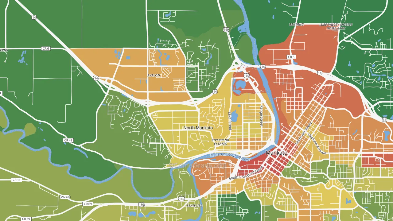 North Mankato, MN Map of Vandalism Rates