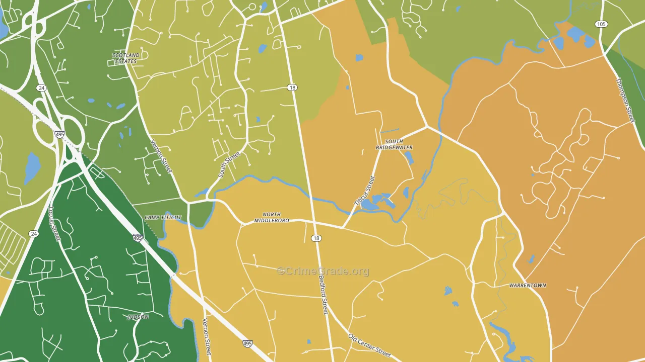 North Middleboro, MA Map of Vandalism Rates