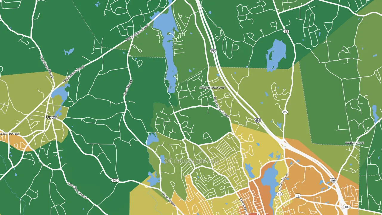 North Milford, MA Map of Vandalism Rates