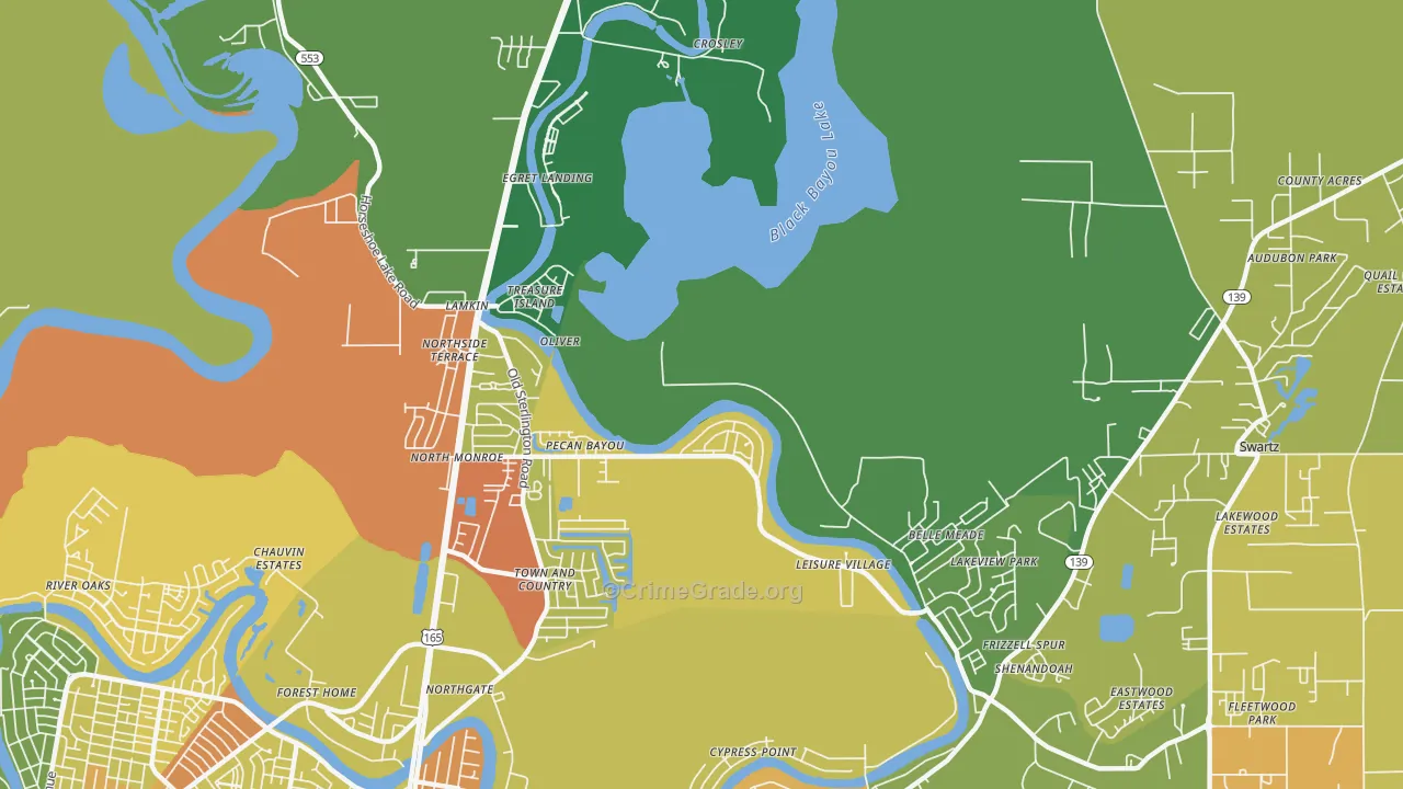 North Monroe, LA Map of Vandalism Rates