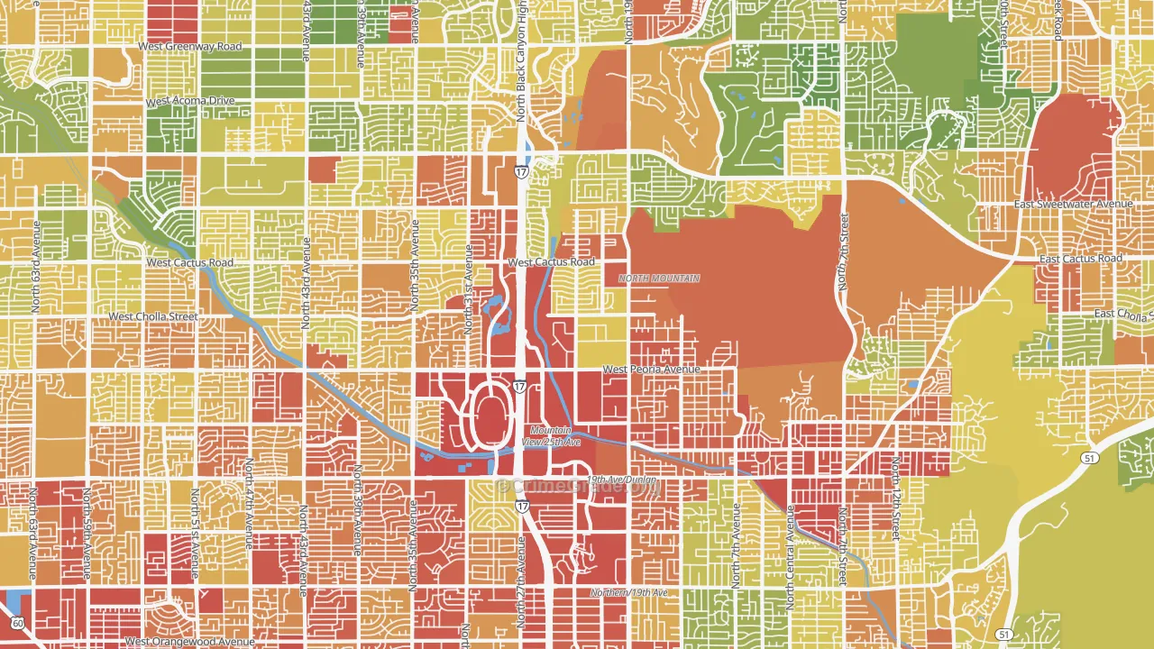 North Mountain, Phoenix, AZ Map of Vandalism Rates