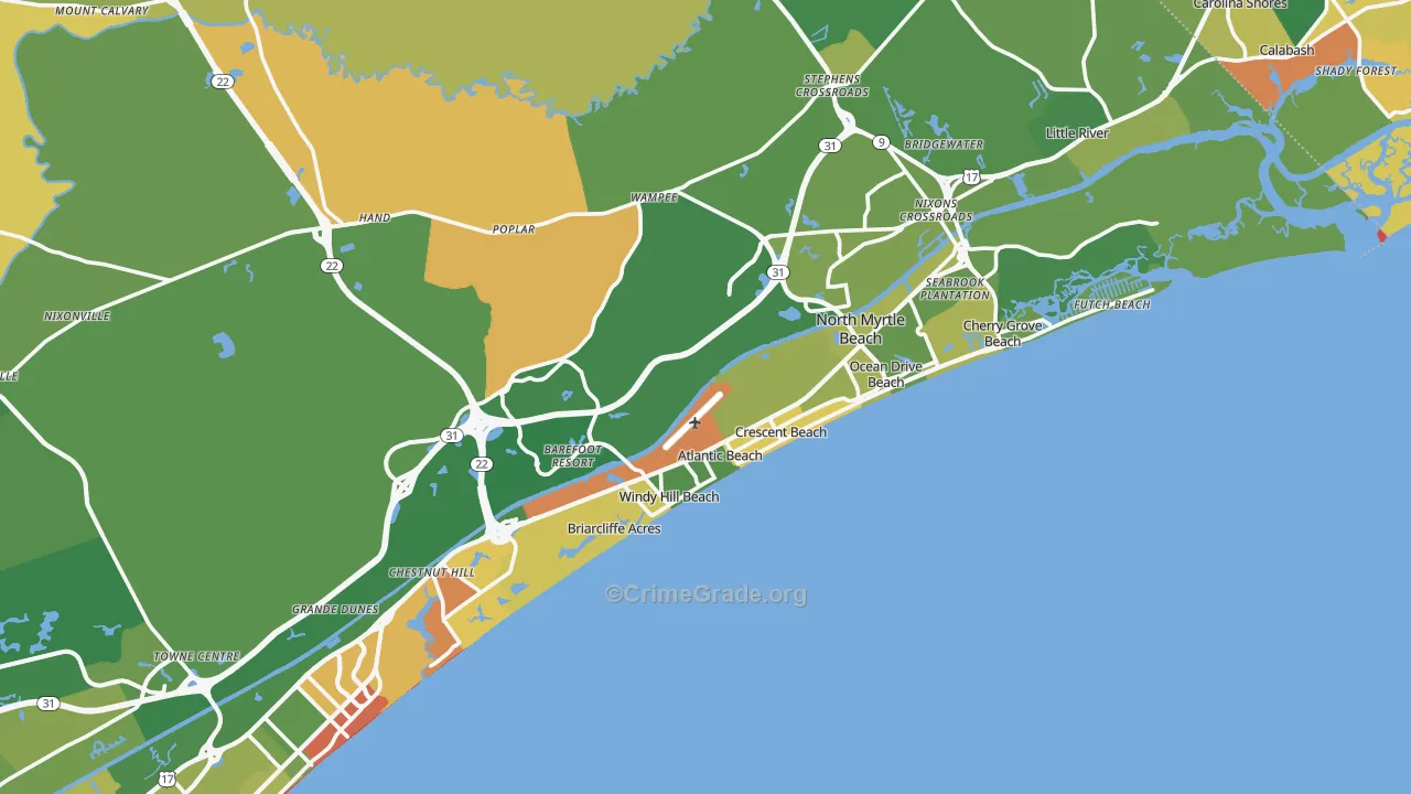 North Myrtle Beach, SC Map of Vandalism Rates