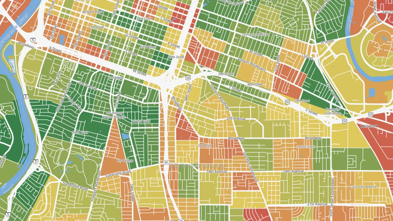 North Oak Park, Sacramento, CA Map of Vandalism Rates