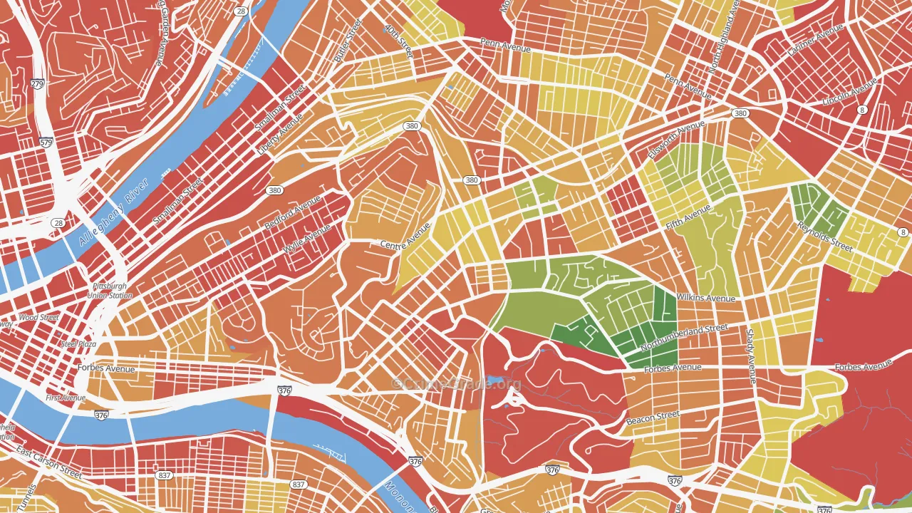 North Oakland, Pittsburgh, PA Map of Vandalism Rates
