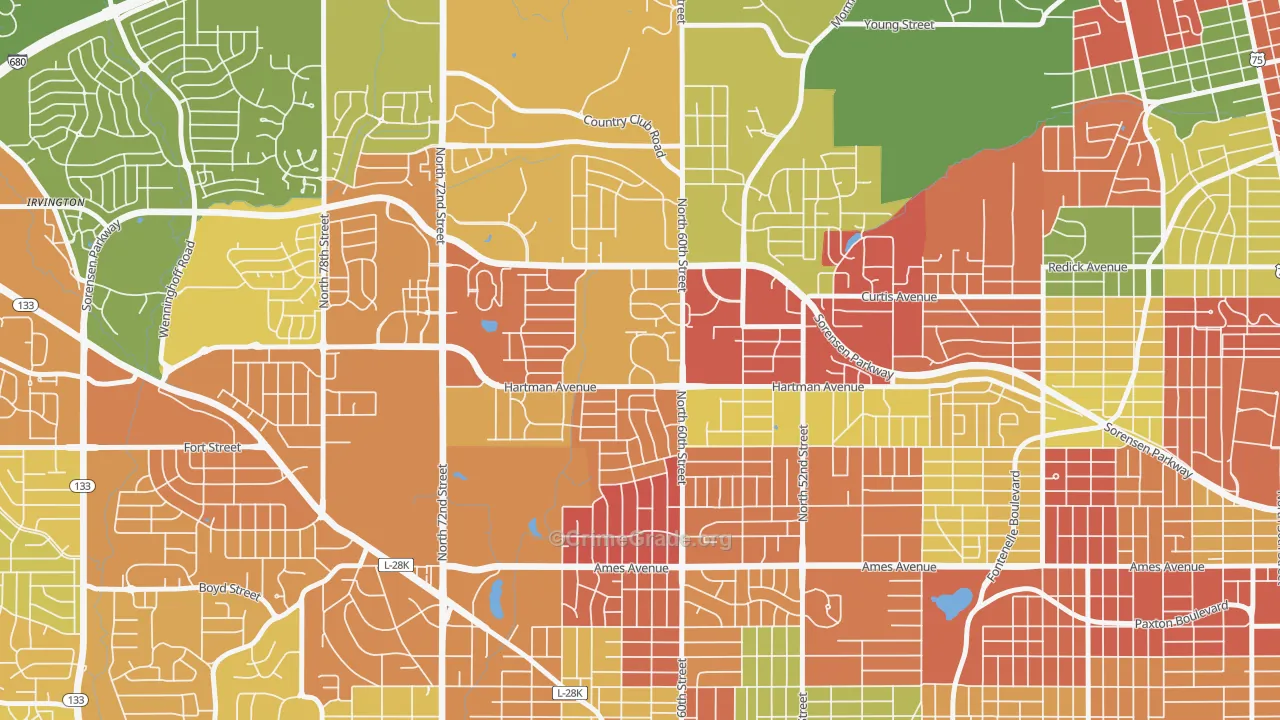 North Omaha, Omaha, NE Map of Vandalism Rates