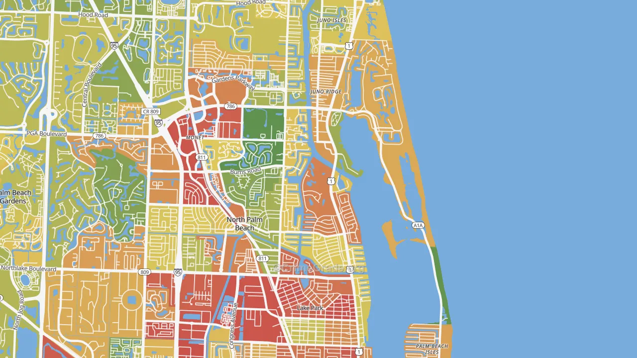 North Palm Beach, FL Map of Vandalism Rates