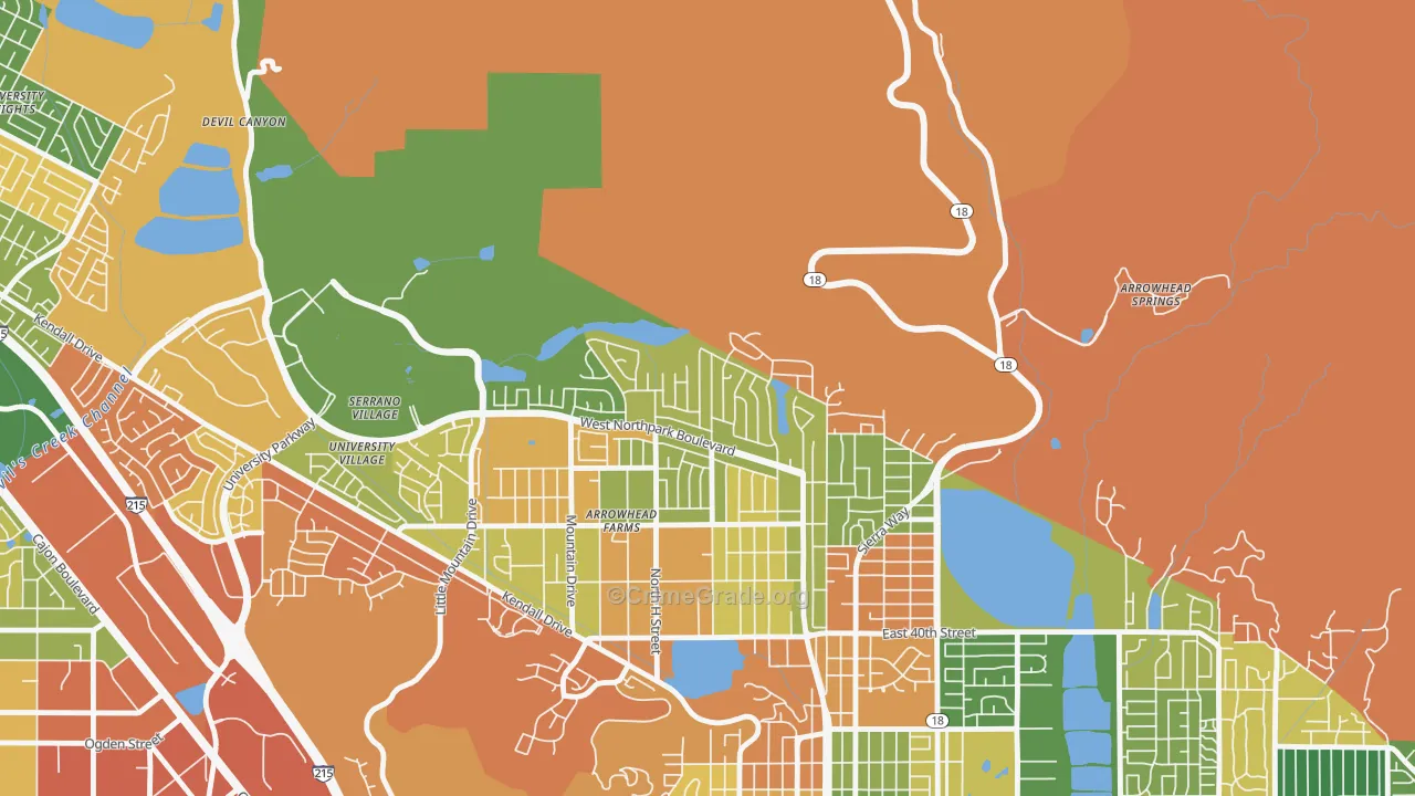 North Park Riverside, San Bernardino, CA Map of Vandalism Rates