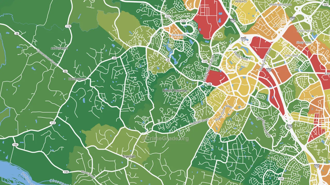 North Potomac, MD Map of Vandalism Rates
