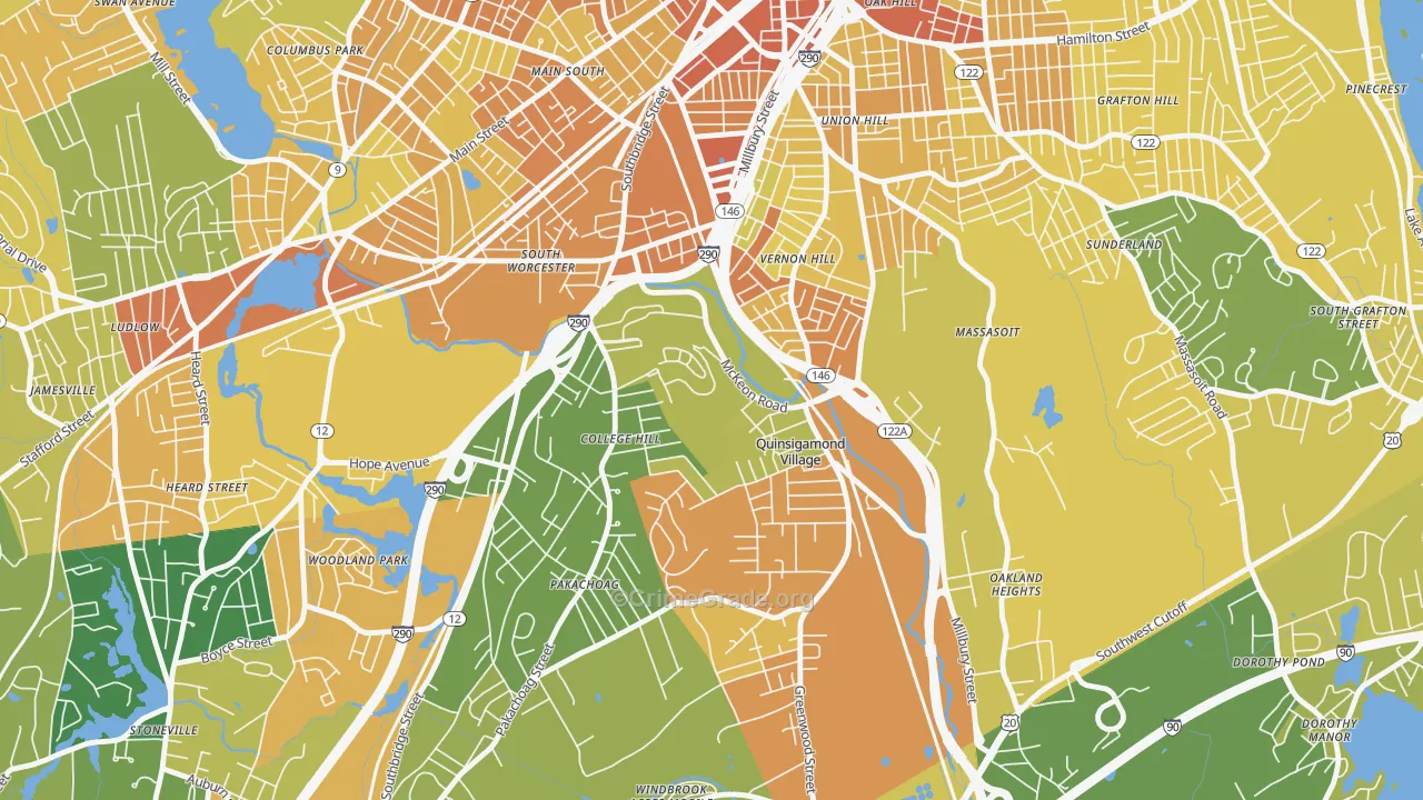 North Quinsigamond Village, Worcester, MA Map of Vandalism Rates