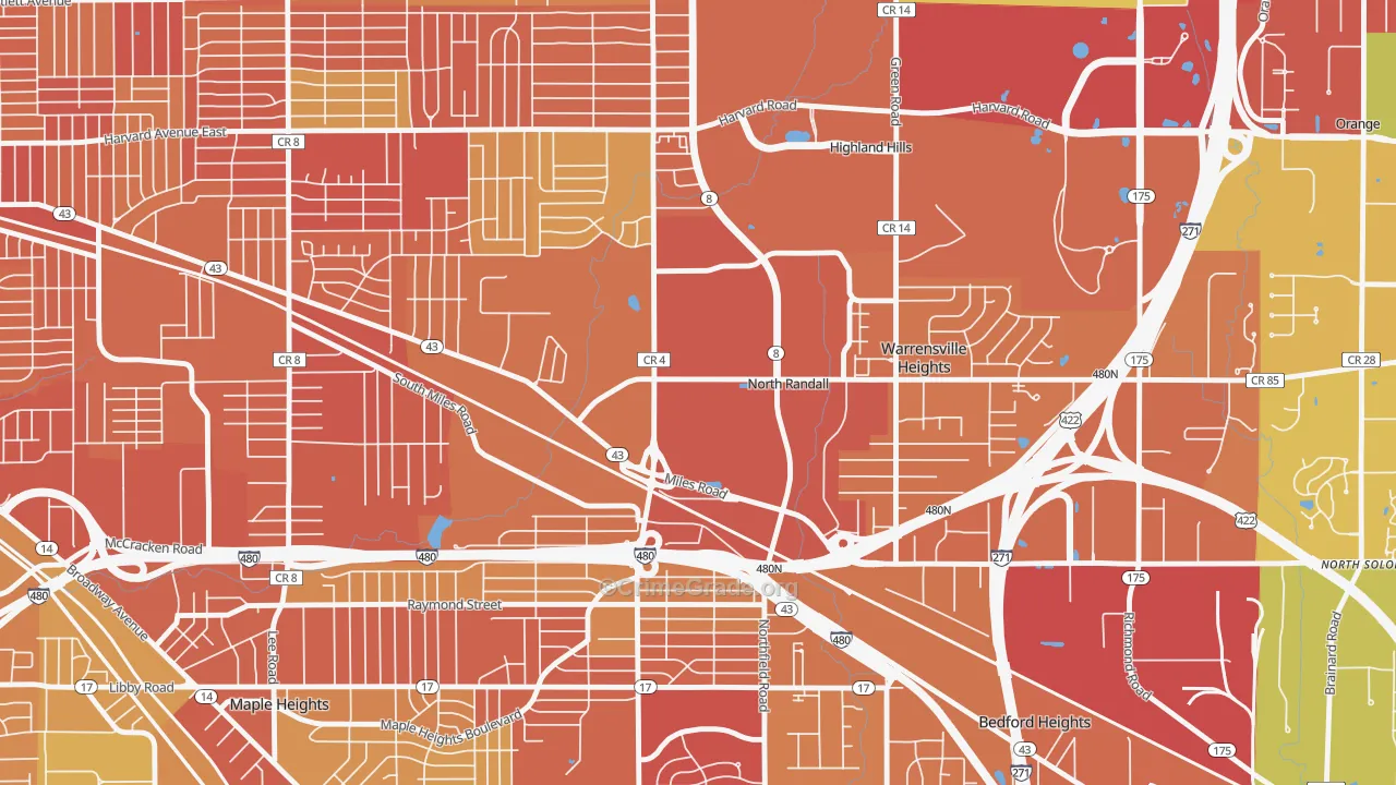 North Randall, OH Map of Vandalism Rates