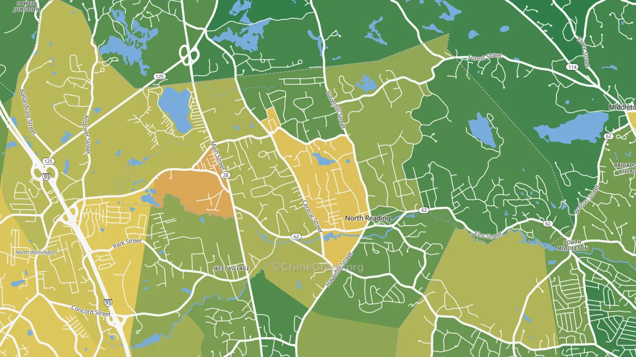North Reading, MA Map of Vandalism Rates
