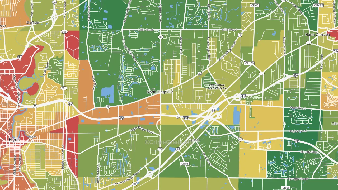 North Ridgeville, OH Map of Vandalism Rates