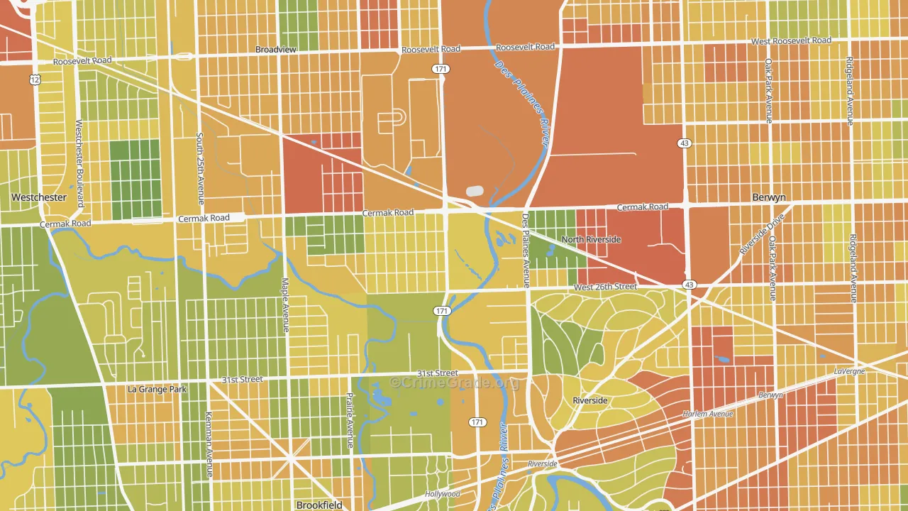 North Riverside, IL Map of Vandalism Rates