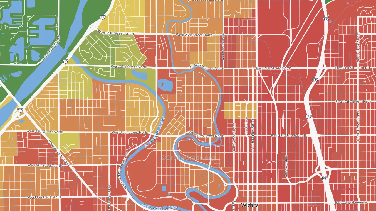 North Riverside, Wichita, KS Map of Vandalism Rates