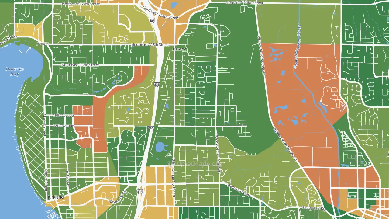 North Rose Hill, Kirkland, WA Map of Vandalism Rates