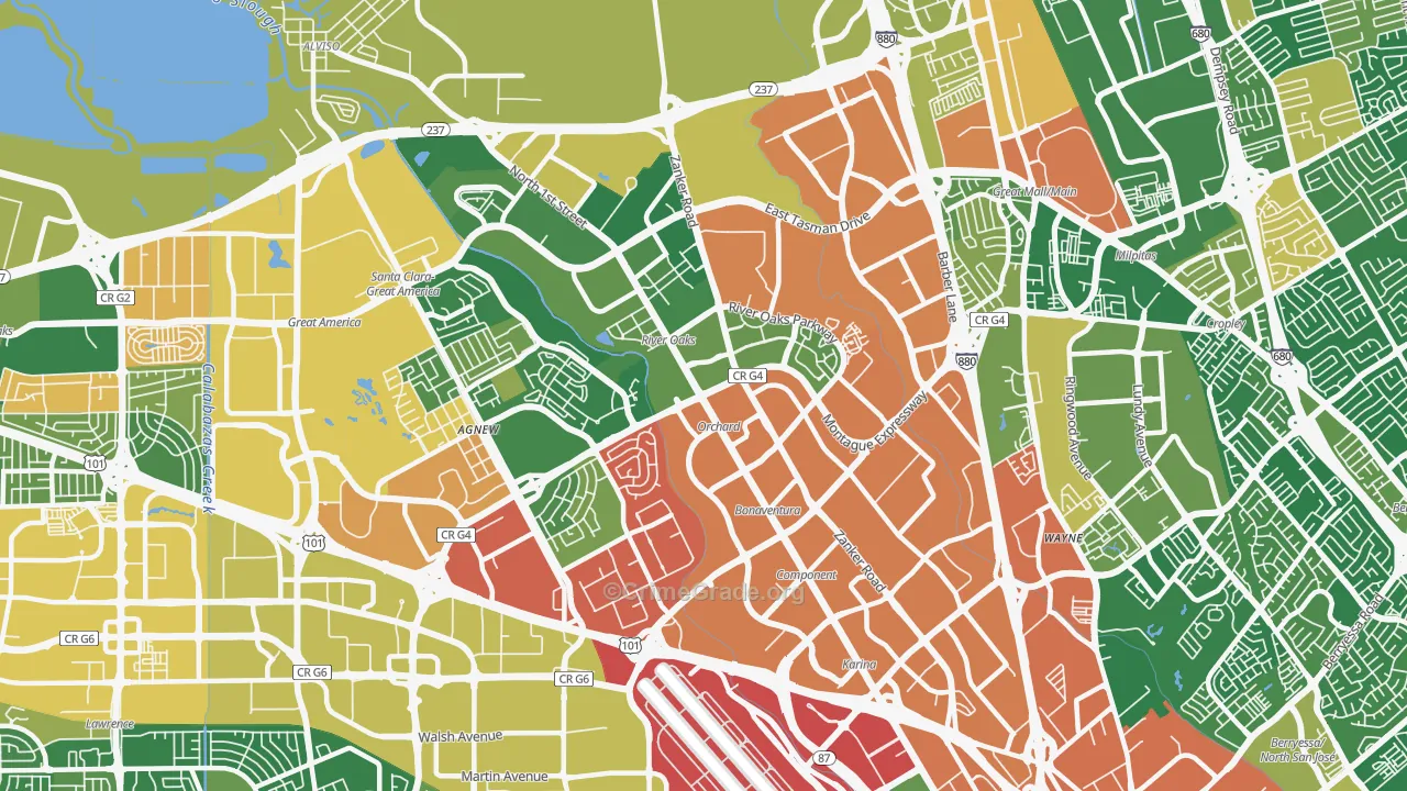 North San Jose, San Jose, CA Map of Vandalism Rates