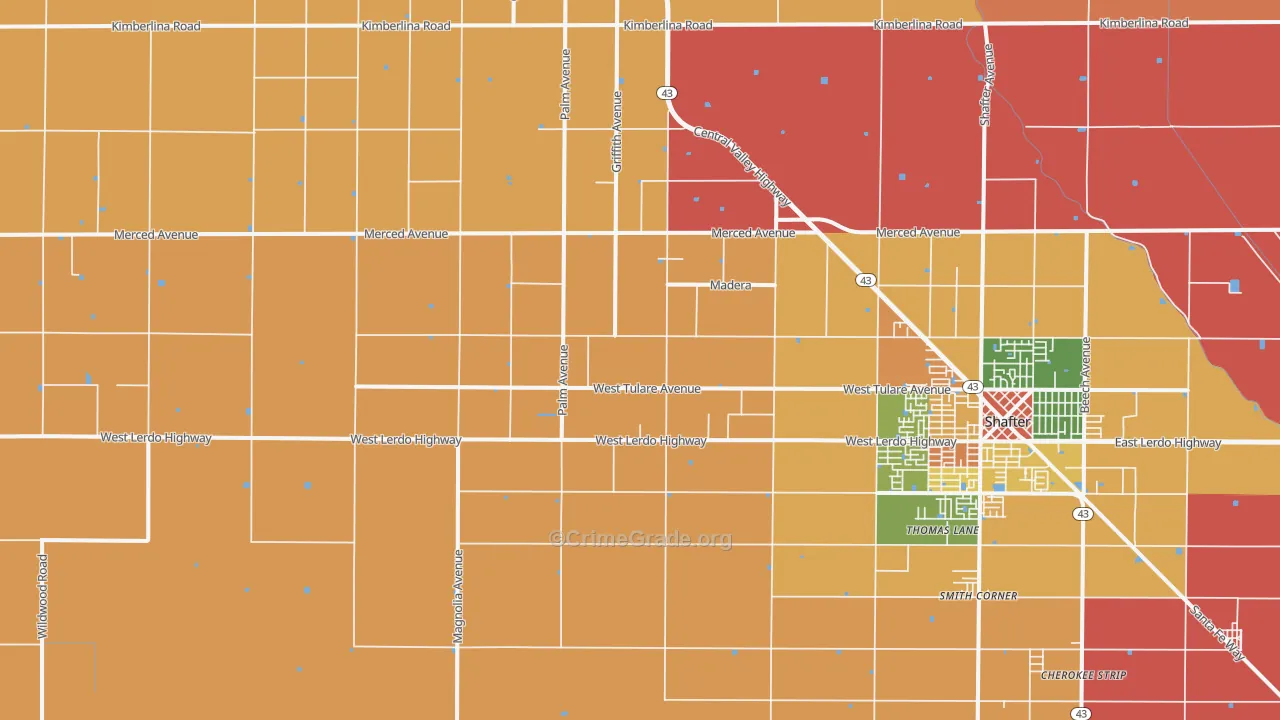 North Shafter, CA Map of Vandalism Rates