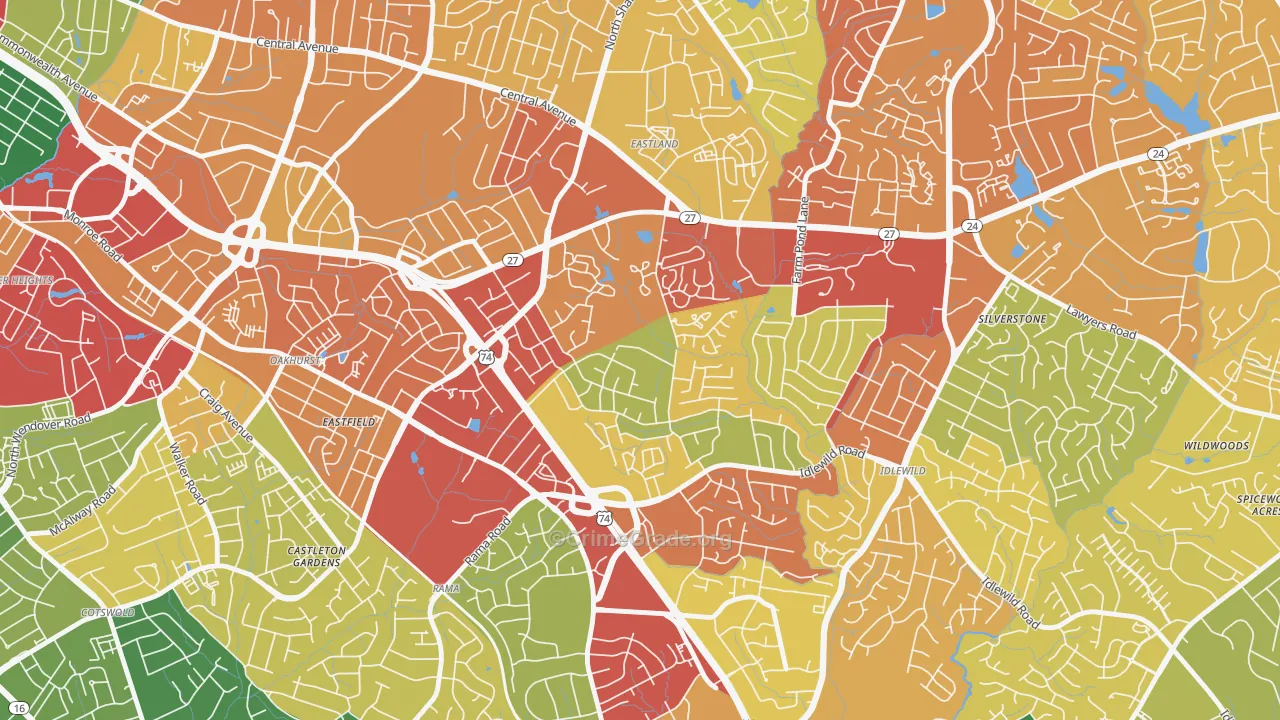 North Sharon Amity, Charlotte, NC Map of Vandalism Rates