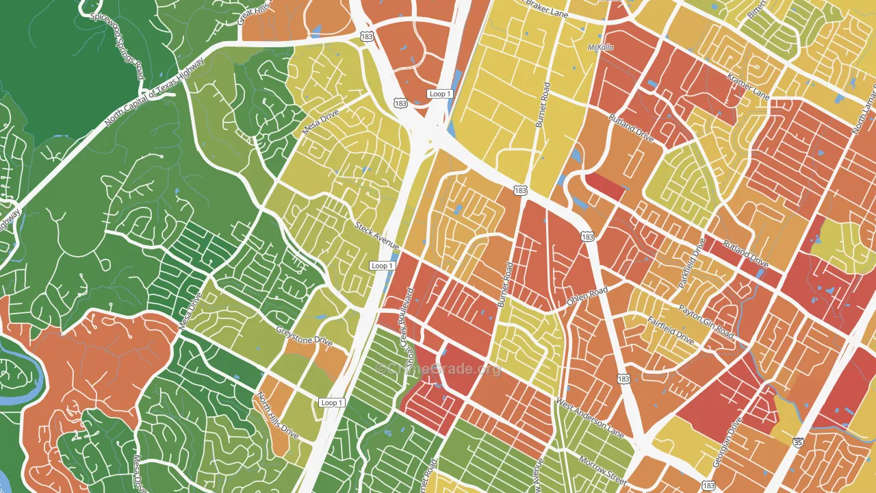 North Shoal Creek, Austin, TX Map of Vandalism Rates