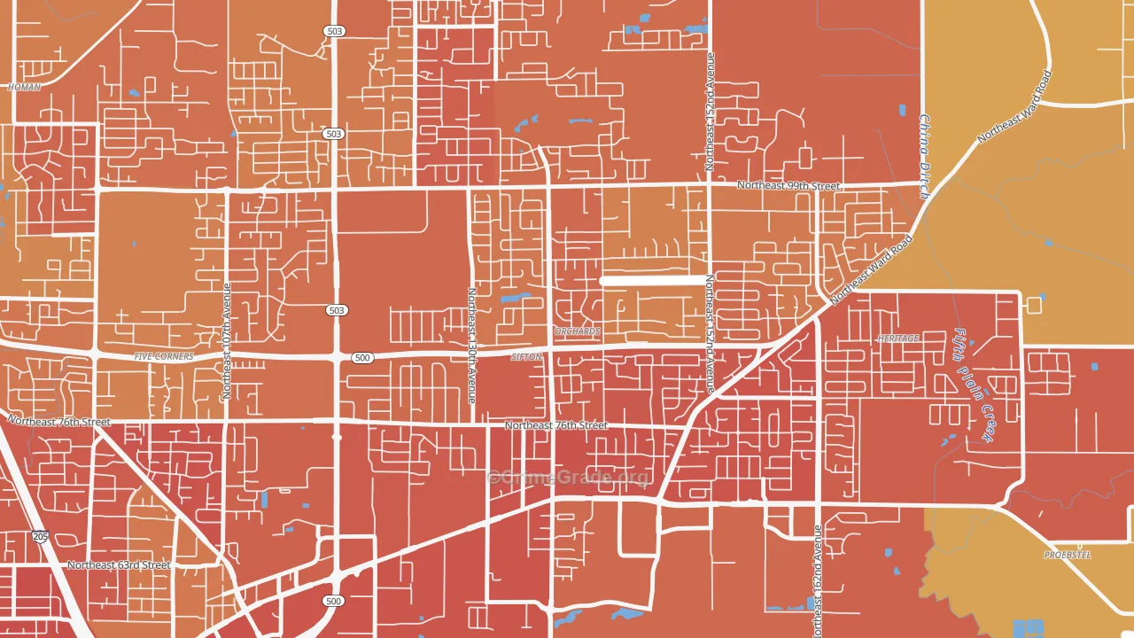 North Sifton-Orchards Area, Orchards, WA Map of Vandalism Rates