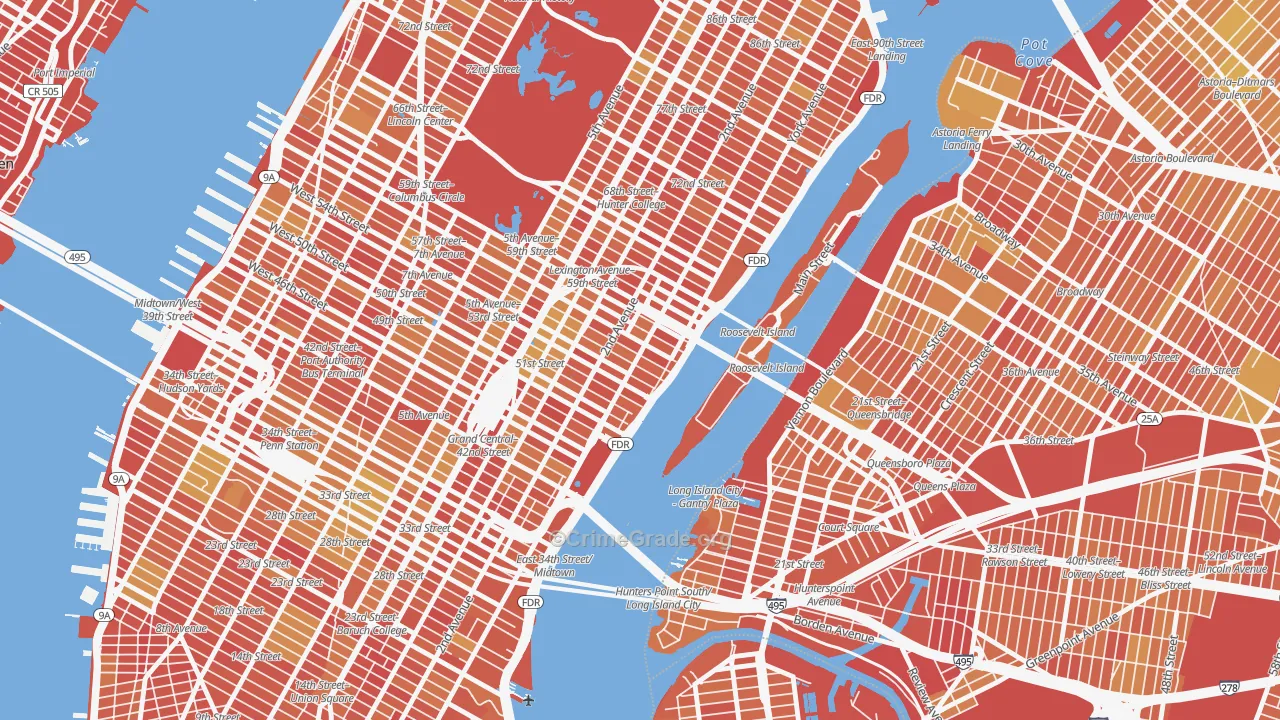 North Sutton Area, Manhattan, NY Map of Vandalism Rates