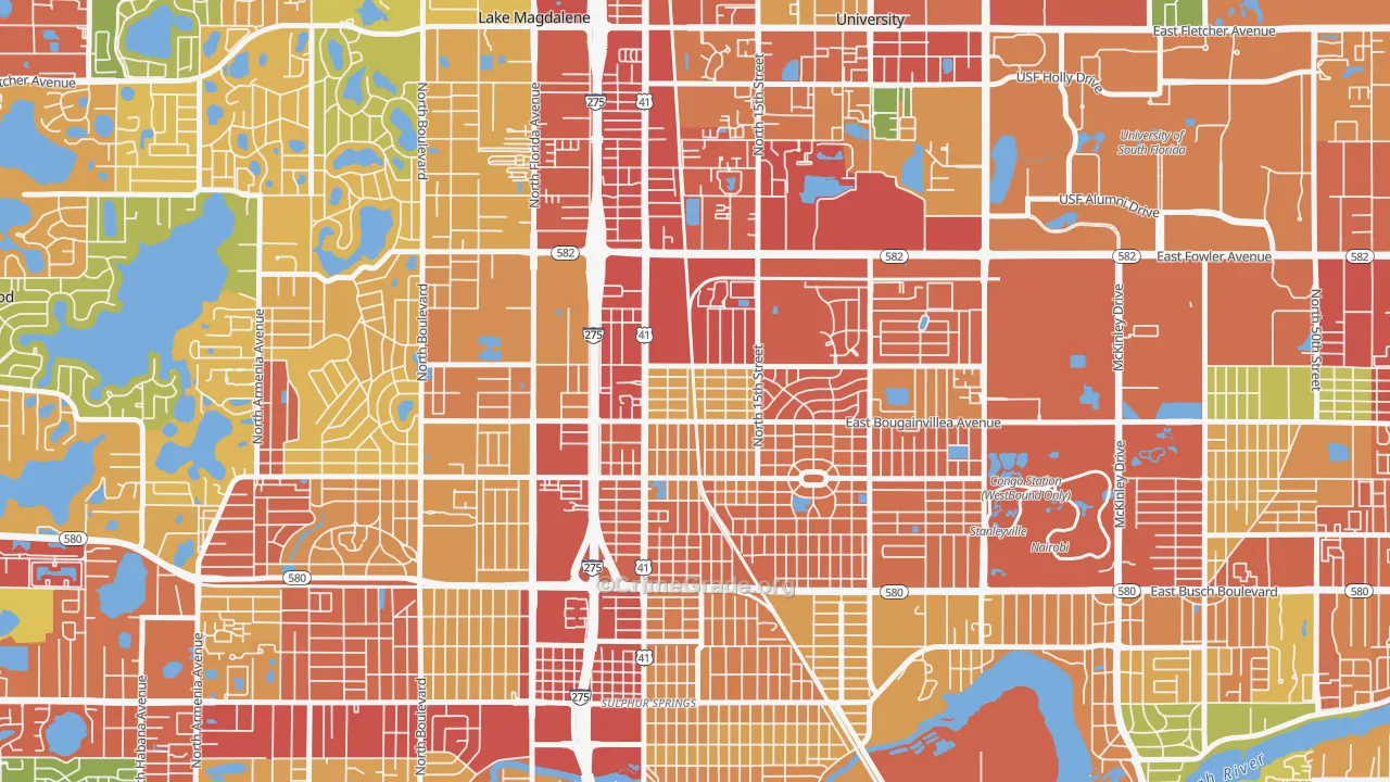 North Tampa, Tampa, FL Map of Vandalism Rates