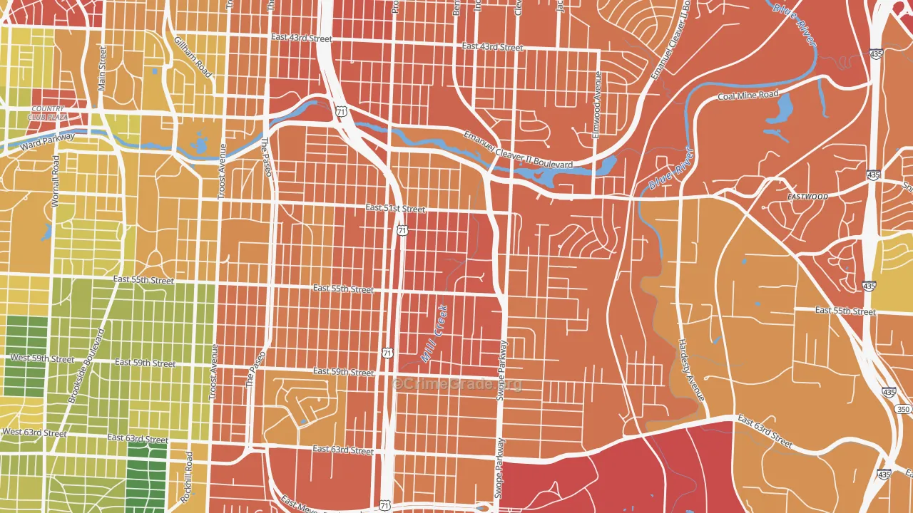 North Town Fork Creek, Kansas City, MO Map of Vandalism Rates